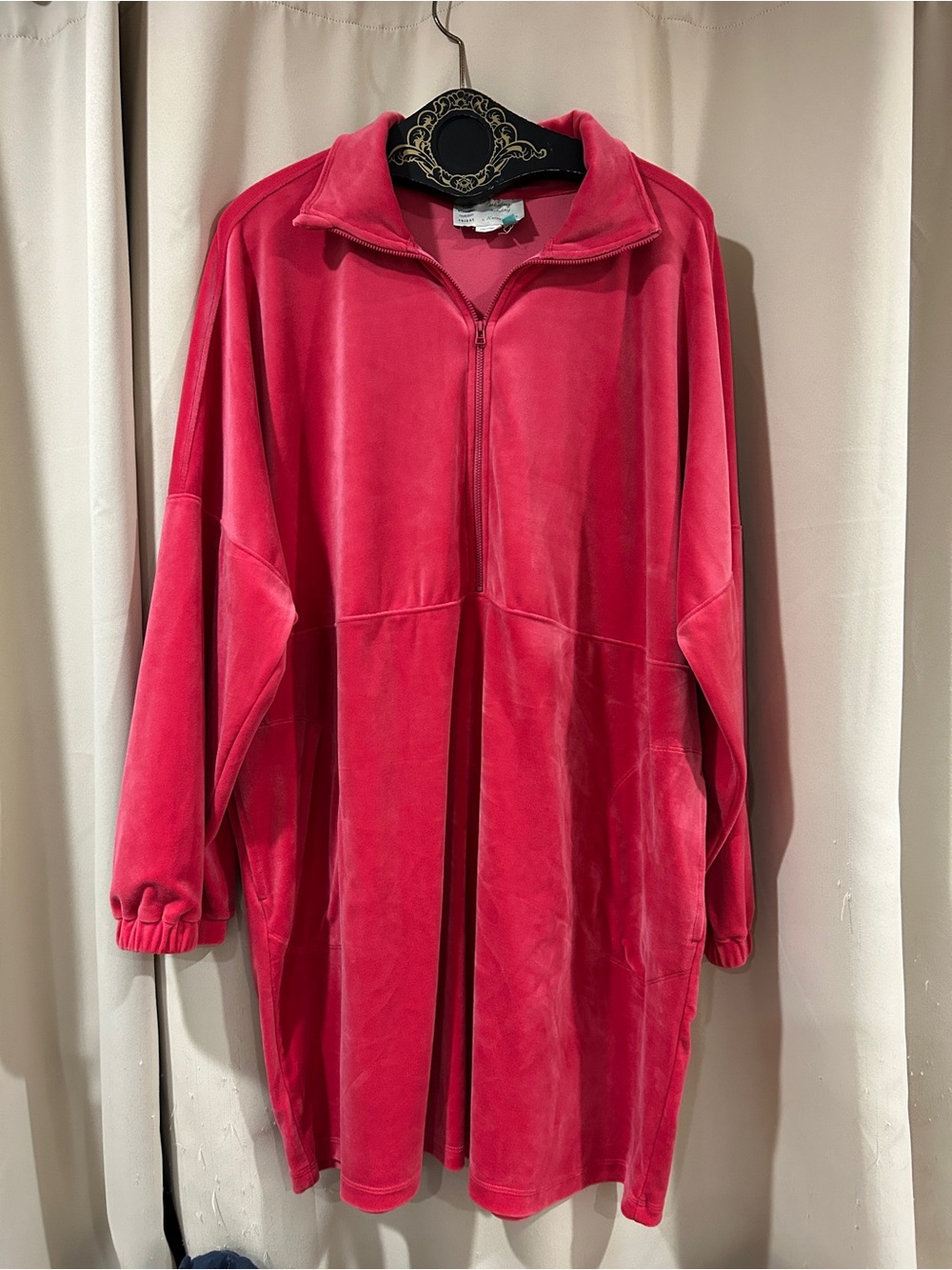 Anthropologie pink velvet tunic oversized sweatshirt dress Size 2X